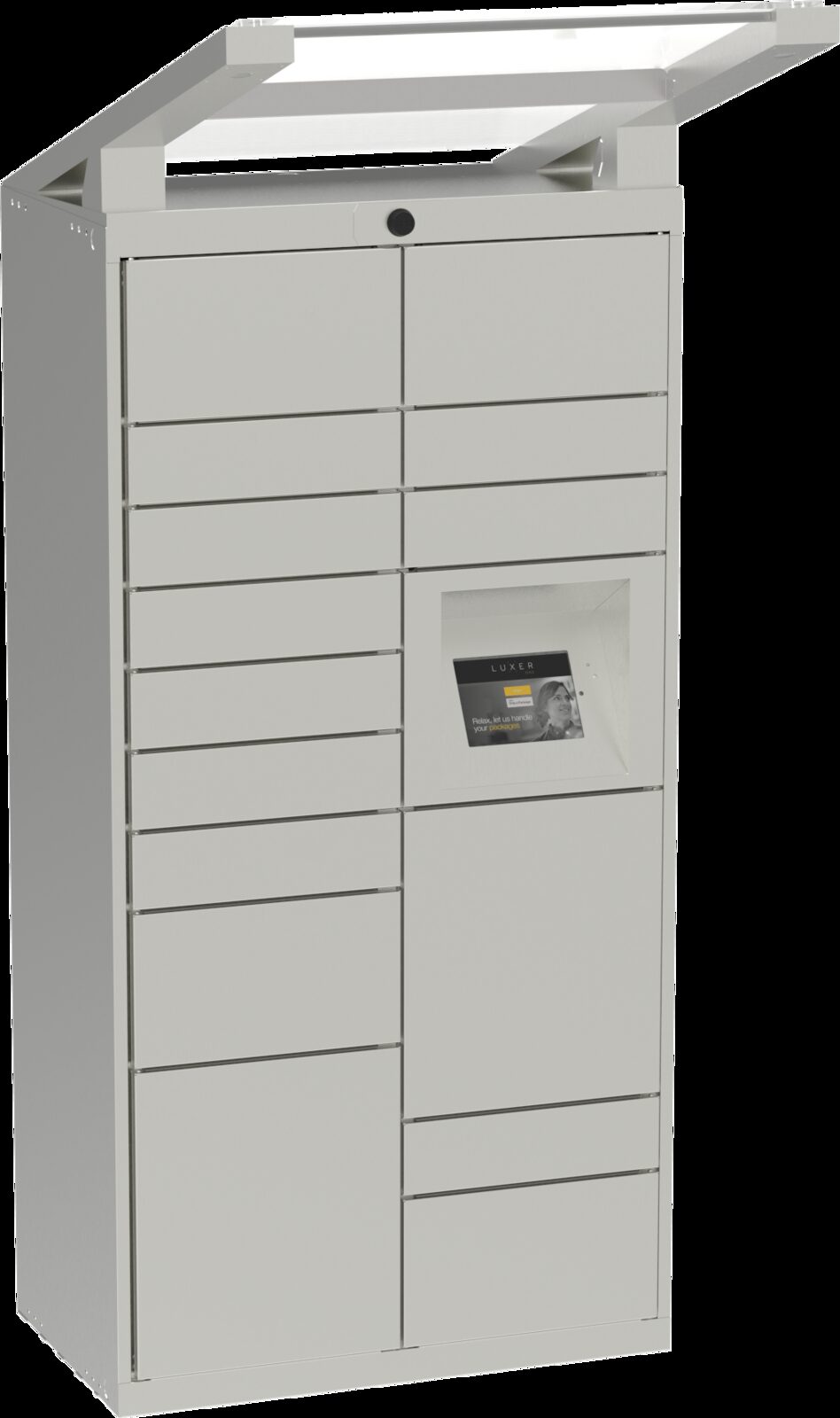 Weatherproof Luxer One outdoor package locker kiosk at a multifamily community